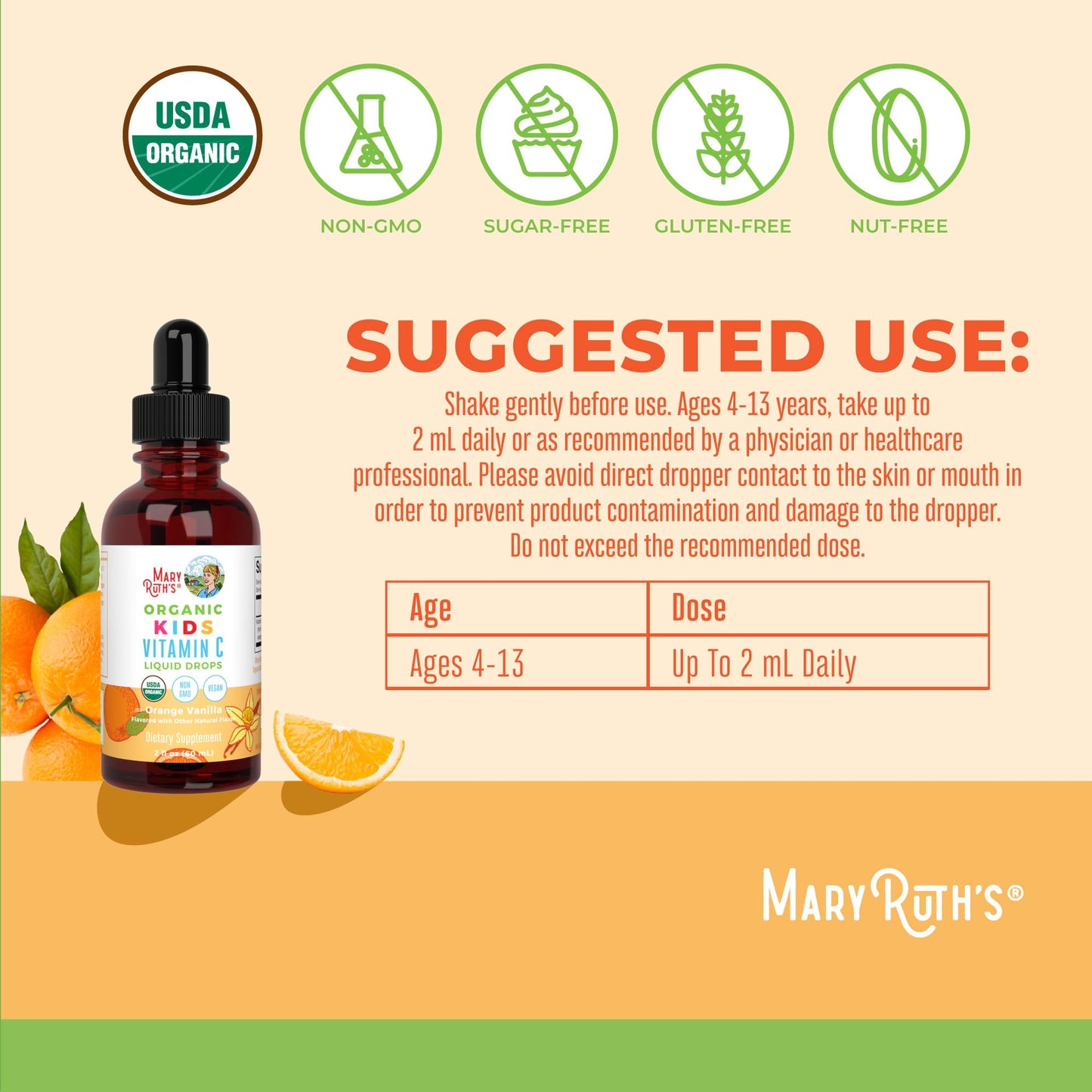 Frasco gotas MaryRuth Organics para salud infantil
