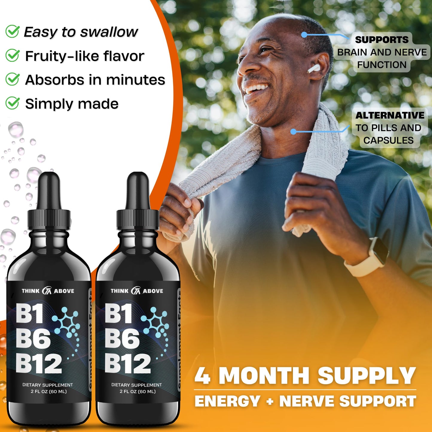 Frasco con gotero para suplemento líquido de vitaminas B