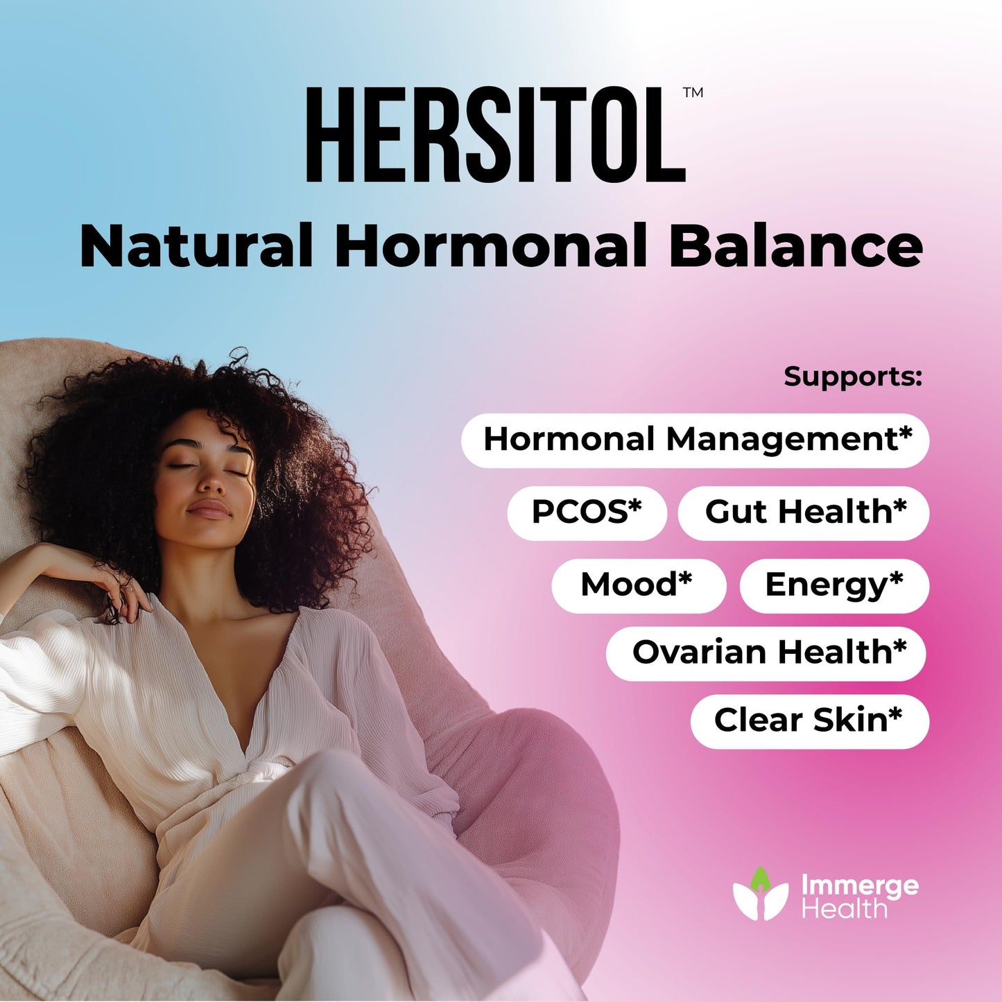 Frasco Hersitol con vitaminas y probióticos para salud hormonal mujer