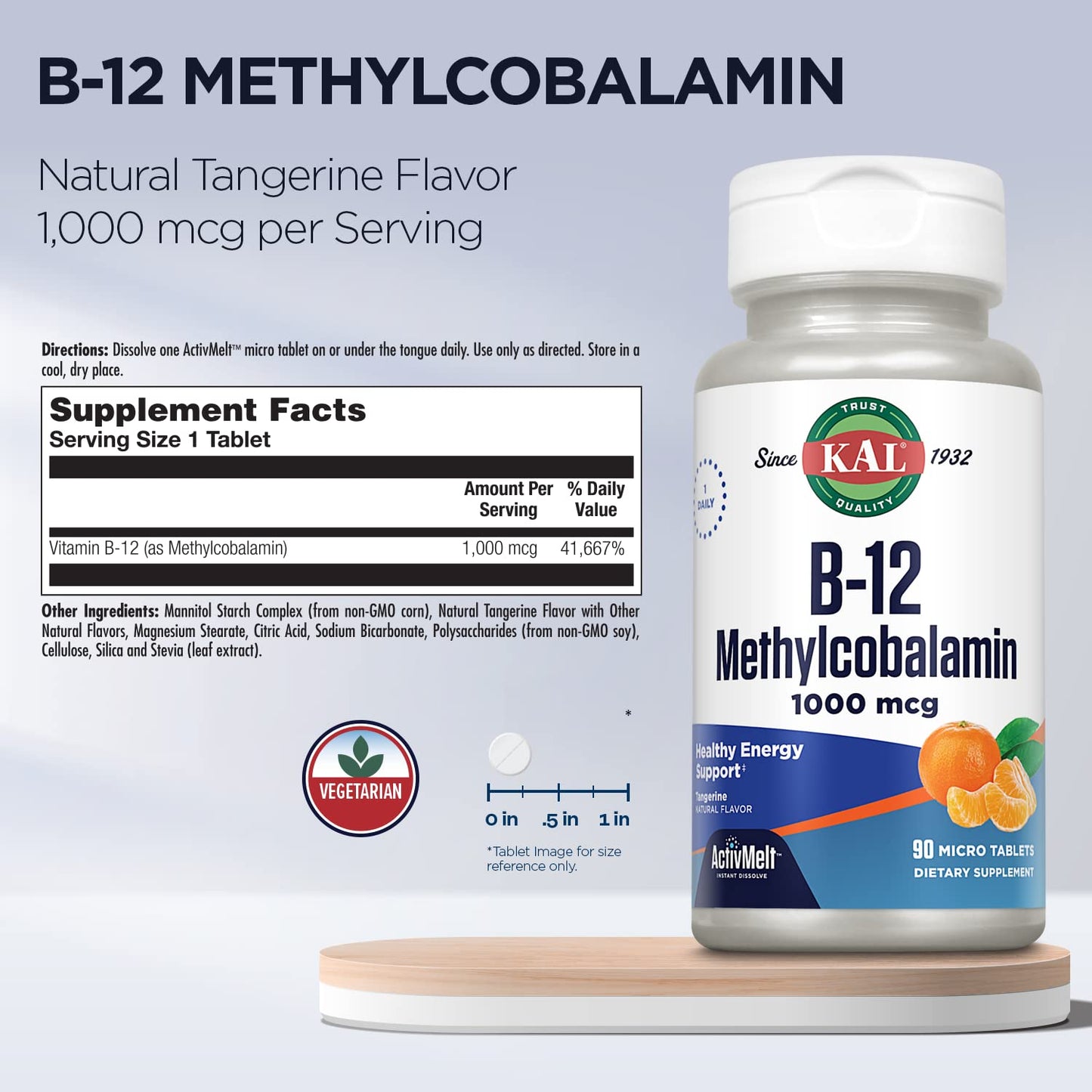 Frasco KAL vitamina B12 para salud y energía