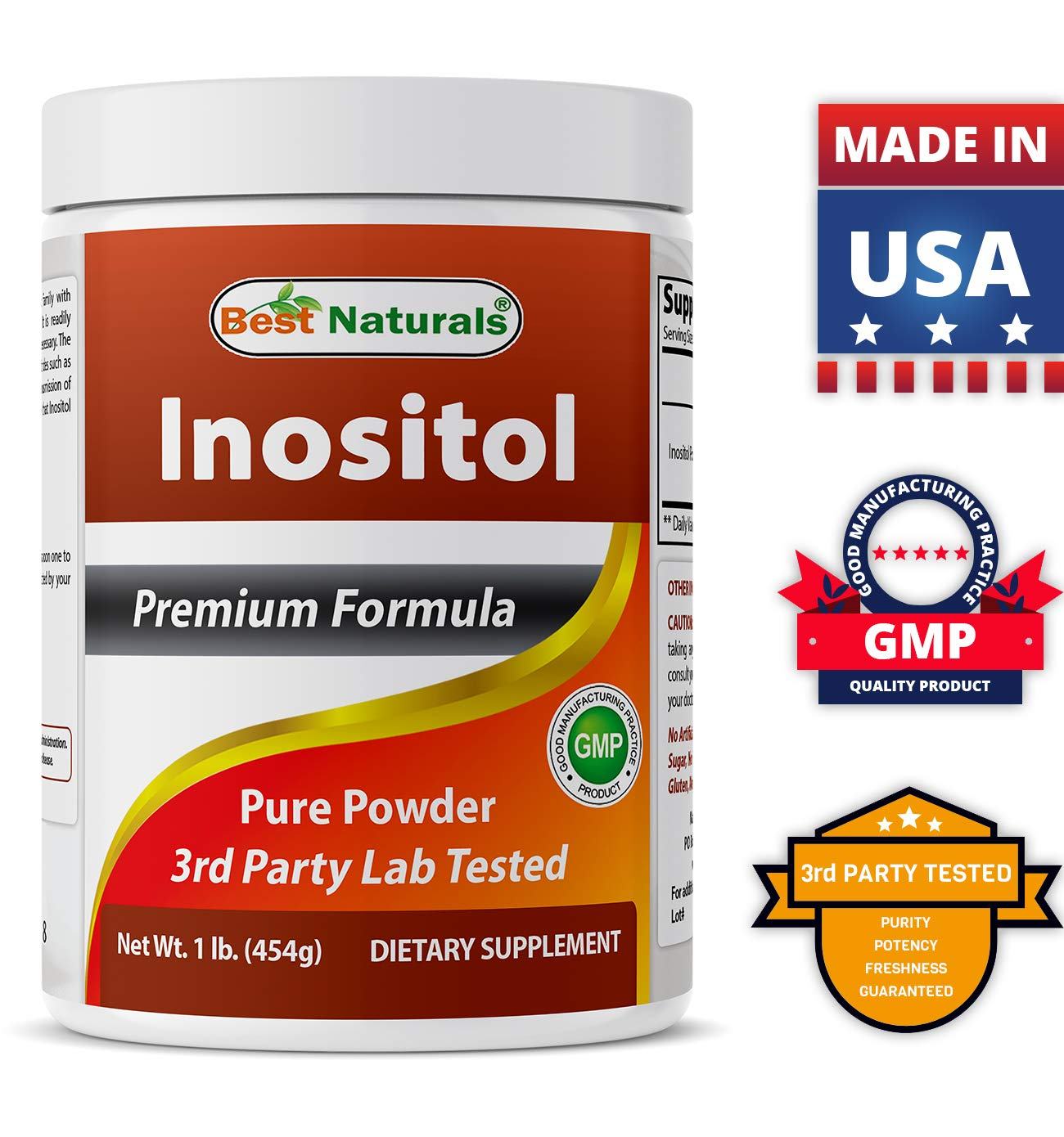 Frasco lateral Best Naturals Polvo de Inositol 1 libra