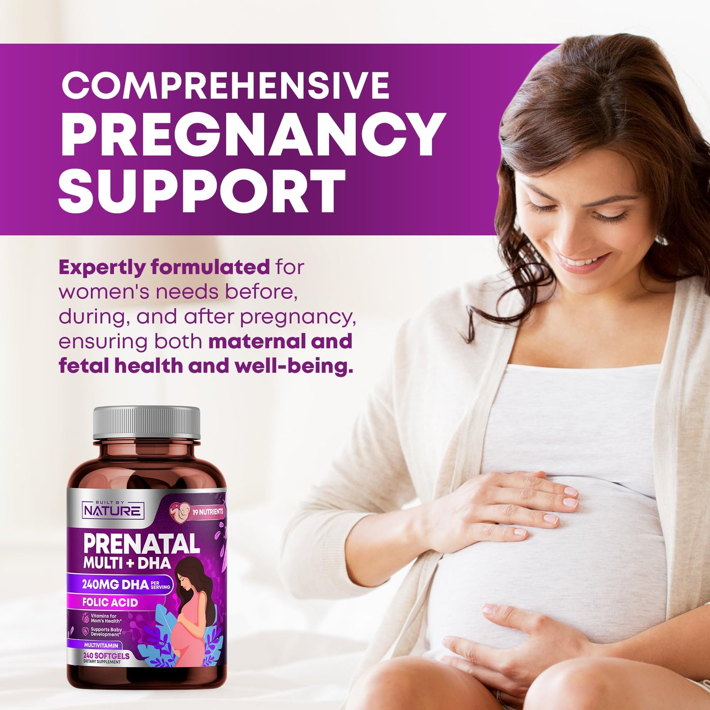 Frasco lateral vitaminas prenatal Built By Nature