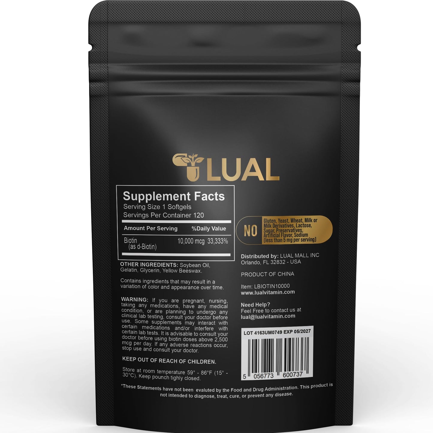 Frasco LUAL biotina 120 cápsulas blandas