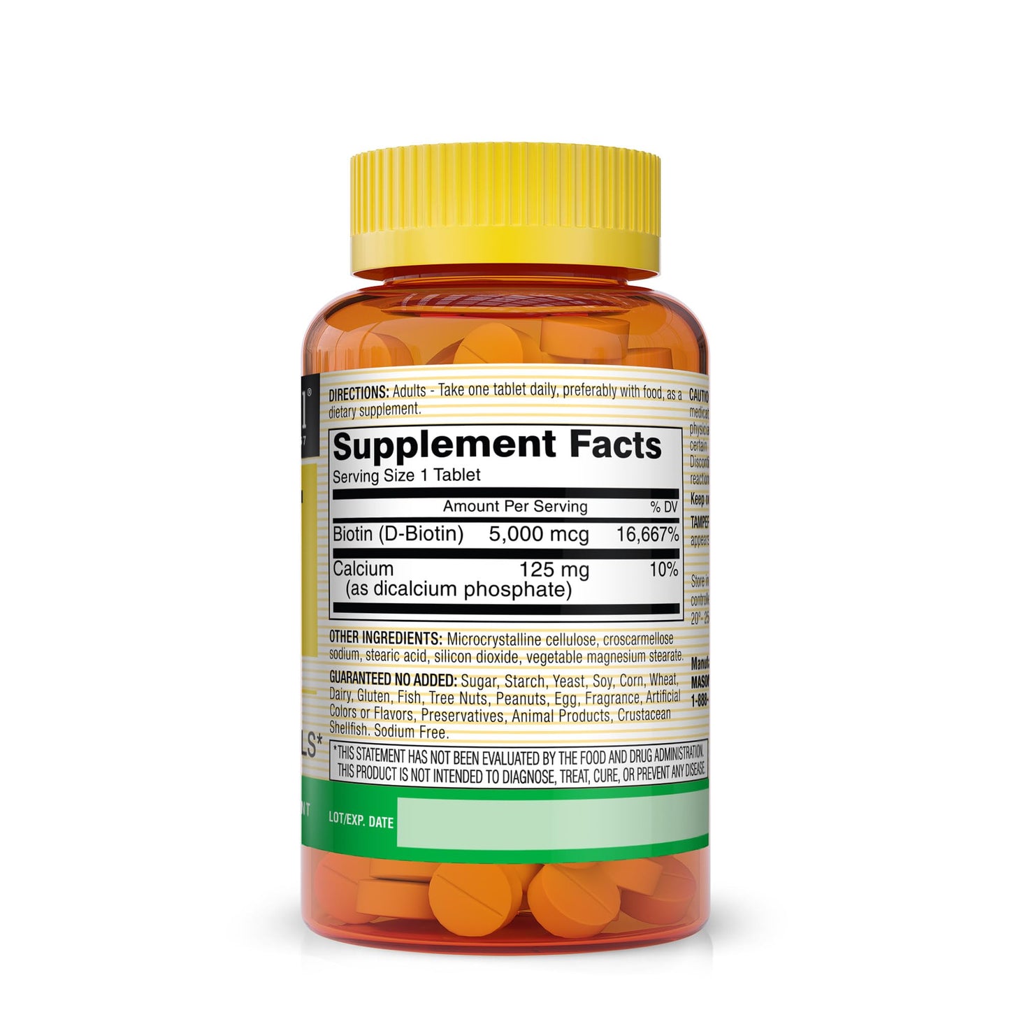Frasco Mason Biotin 5000mcg con información lateral