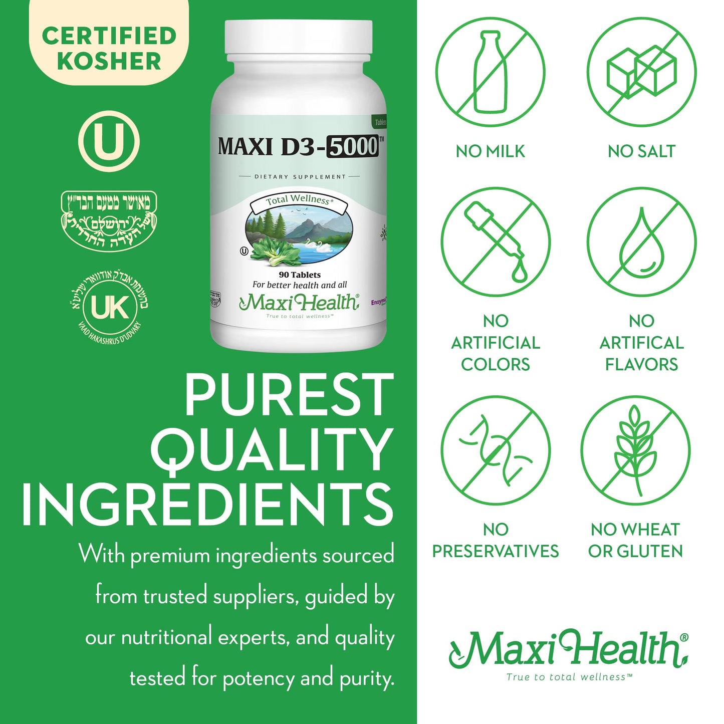 Frasco de Maxi Health D3 vitamina 5000 UI alta potencia