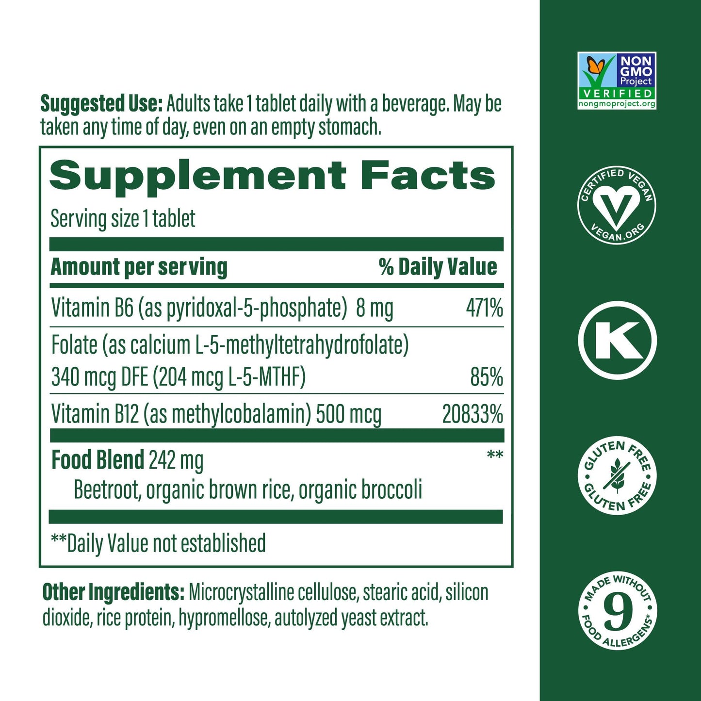 Frasco megafood metil b12 vitaminico vegano 90 tabletas