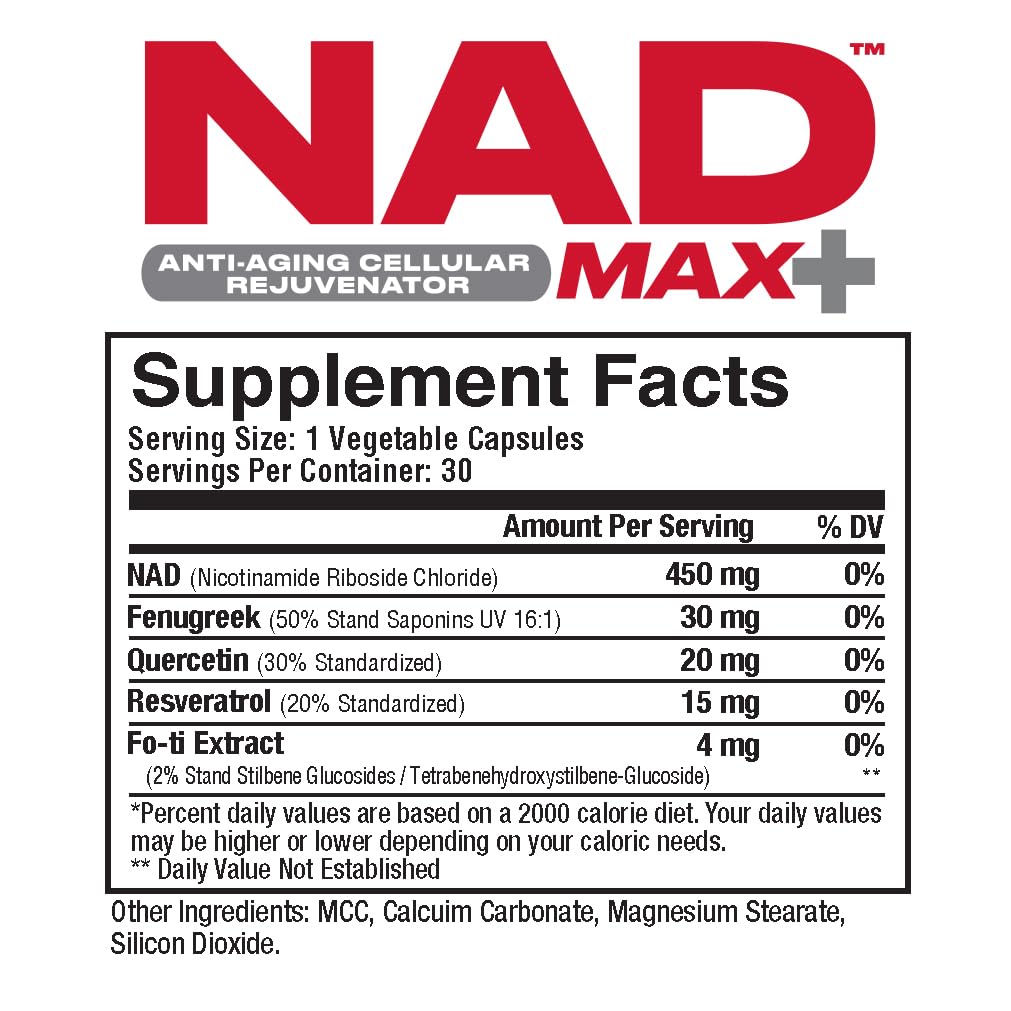 Frasco Metabolic Nutrition NAD MAX Plus+ 30 cápsulas vegetales