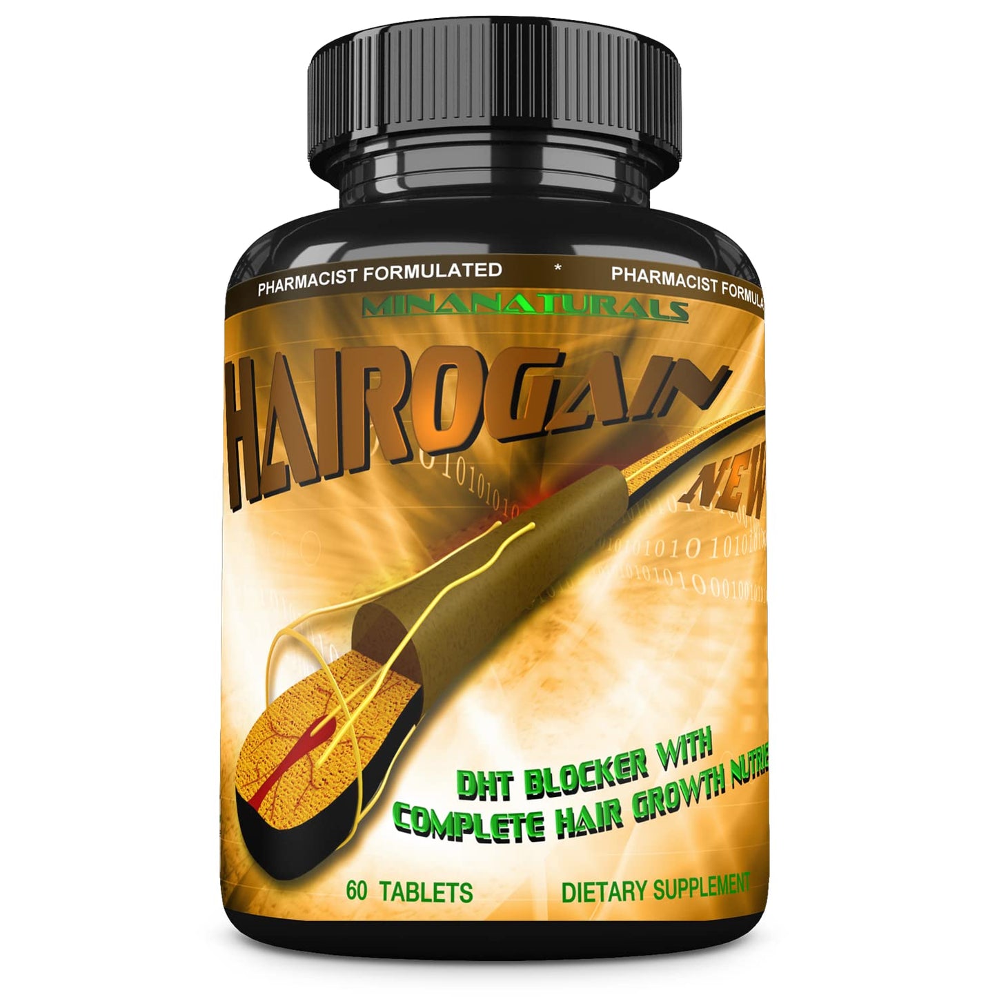 Frasco MINANATURALS Hairogain 60 tabletas bloqueador DHT