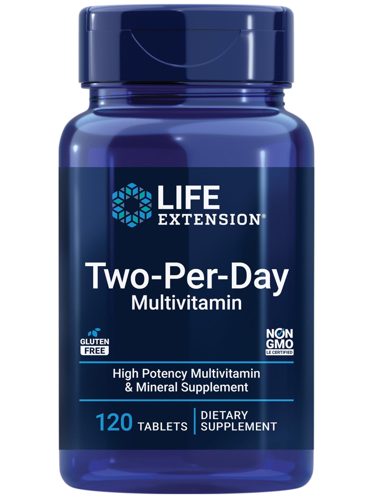 Frasco de multivitamínico Life Extension Dos por Día 120 tabletas
