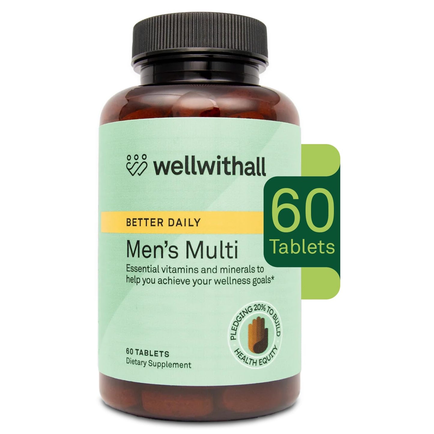 Frasco multivitamínico WellWithAll para hombres, 60 tabletas.