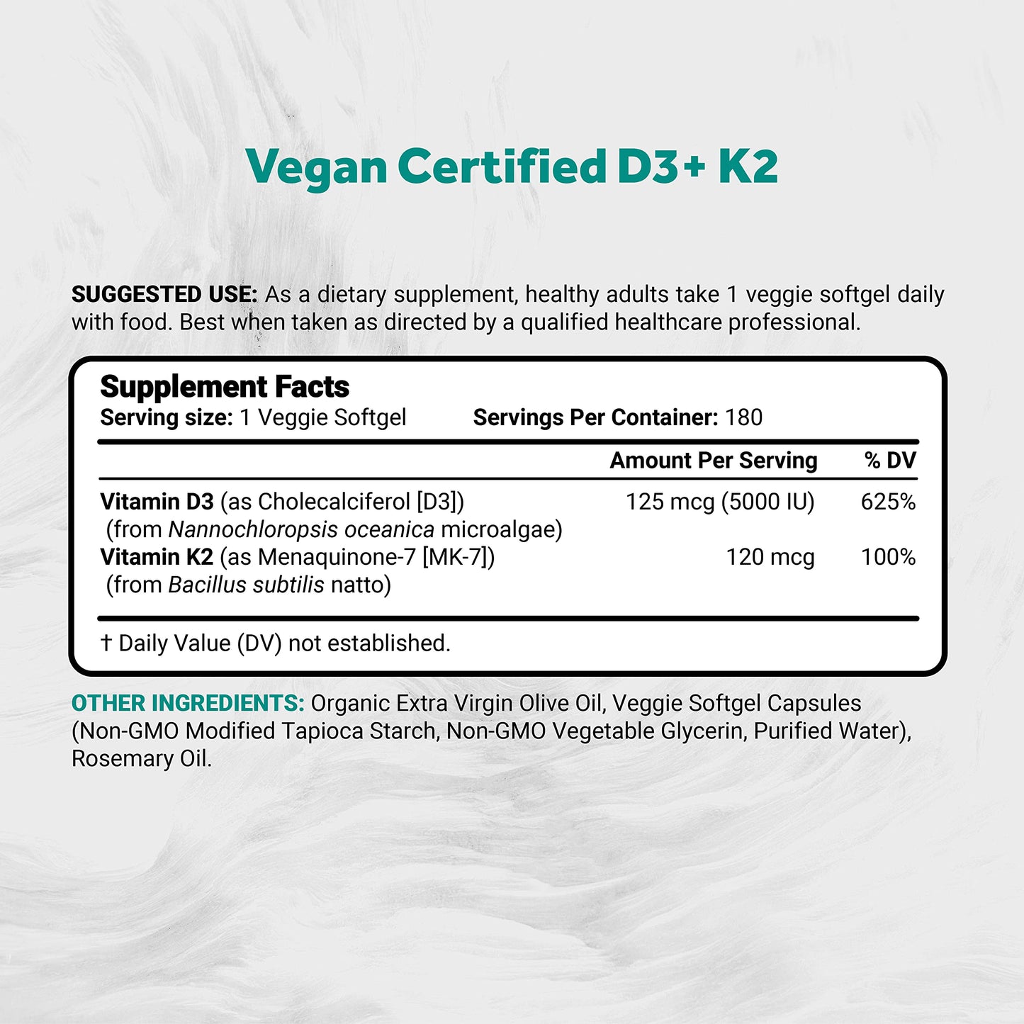 Frasco Naturalis vitamina D3 + K2 vegana con aceite oliva
