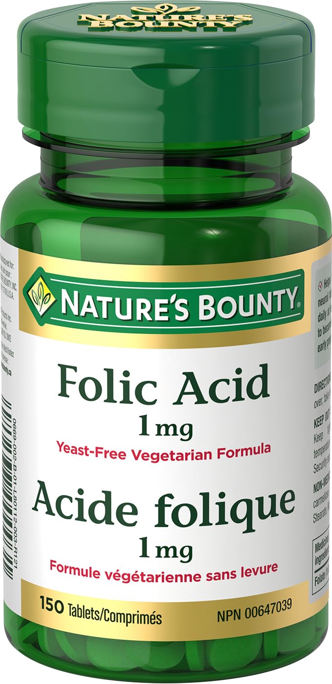 Frasco Nature's Bounty Ácido Fólico 1 mg 150 tabletas
