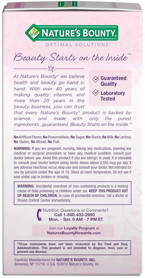 Frasco de Nature's Bounty Soluciones Óptimas Cabello Piel Uñas