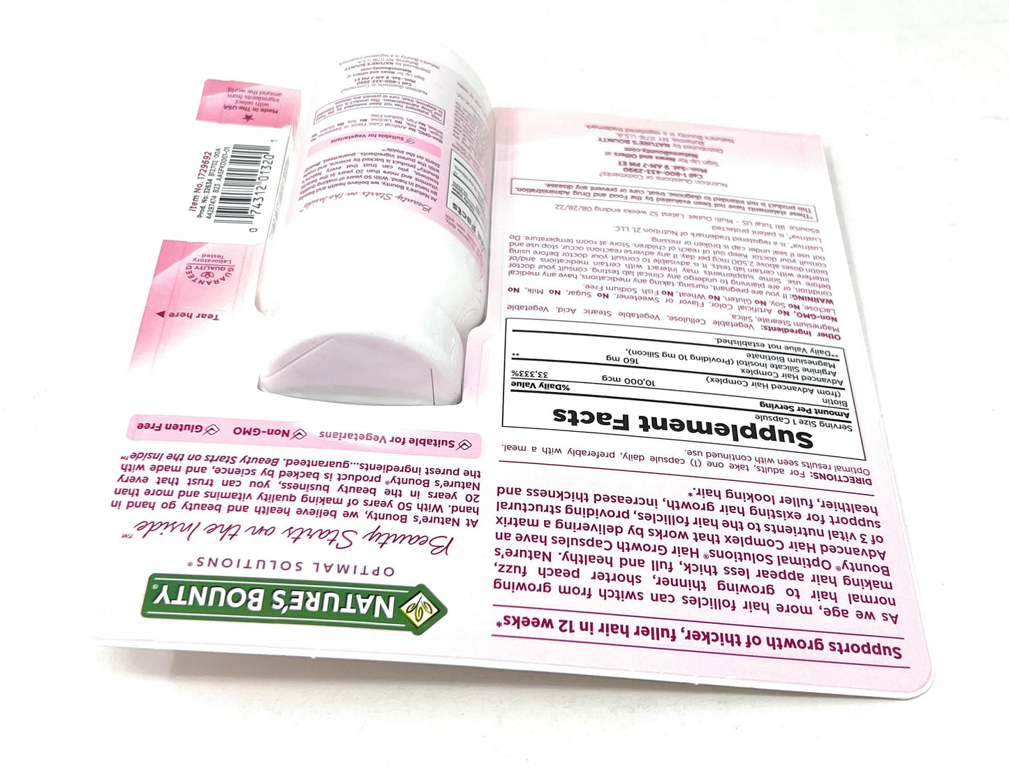 Frasco Nature's Bounty vitaminas para cabello y piel