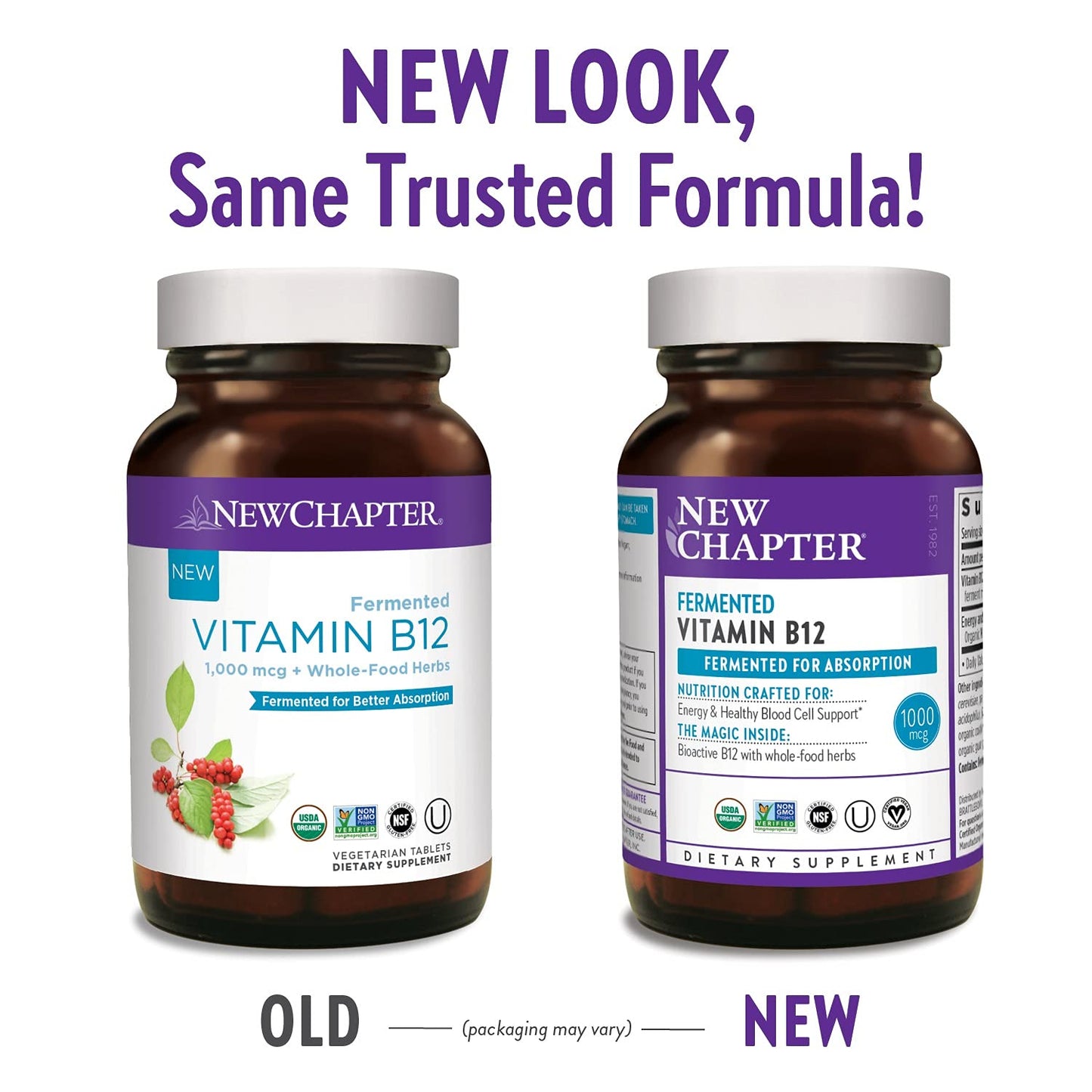 Frasco New Chapter vitamina b12 fermentada 30 cápsulas
