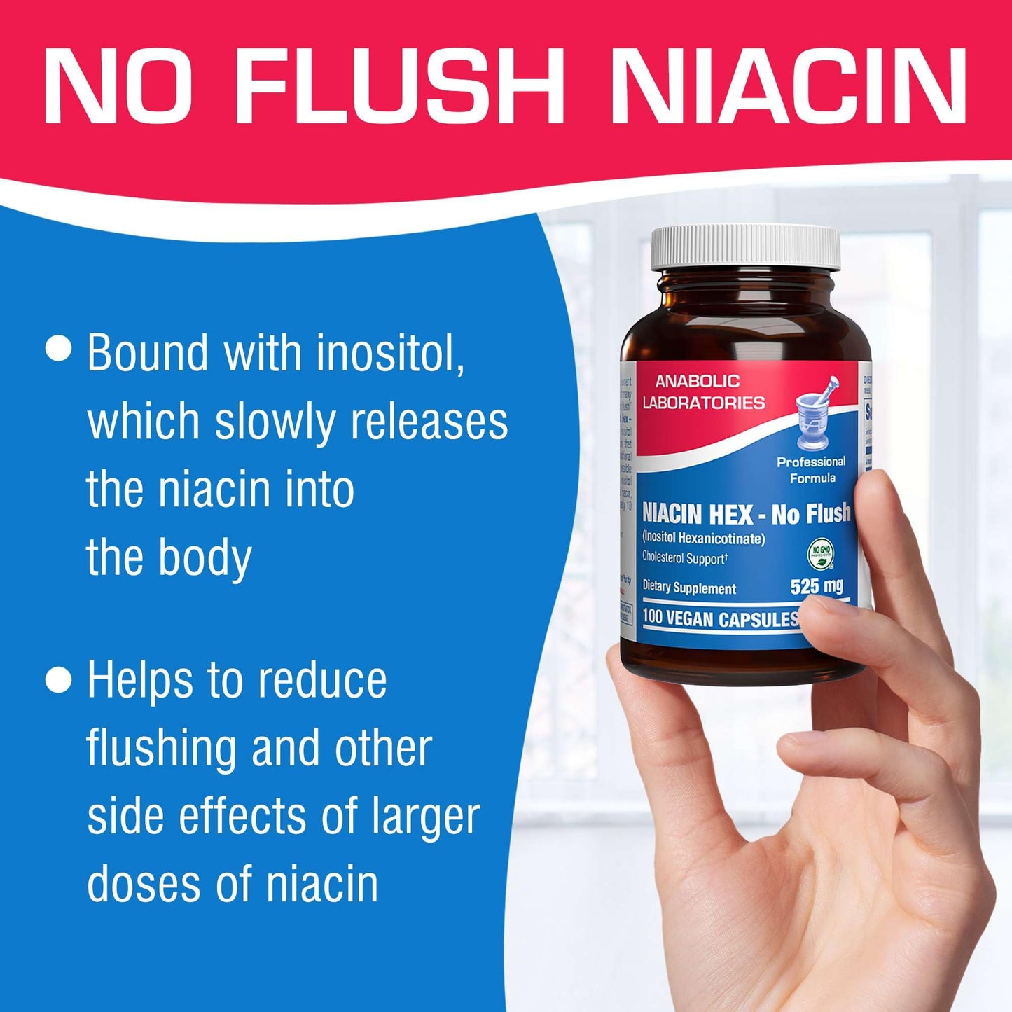 Frasco Niacina HEX suplemento sin enrojecimiento