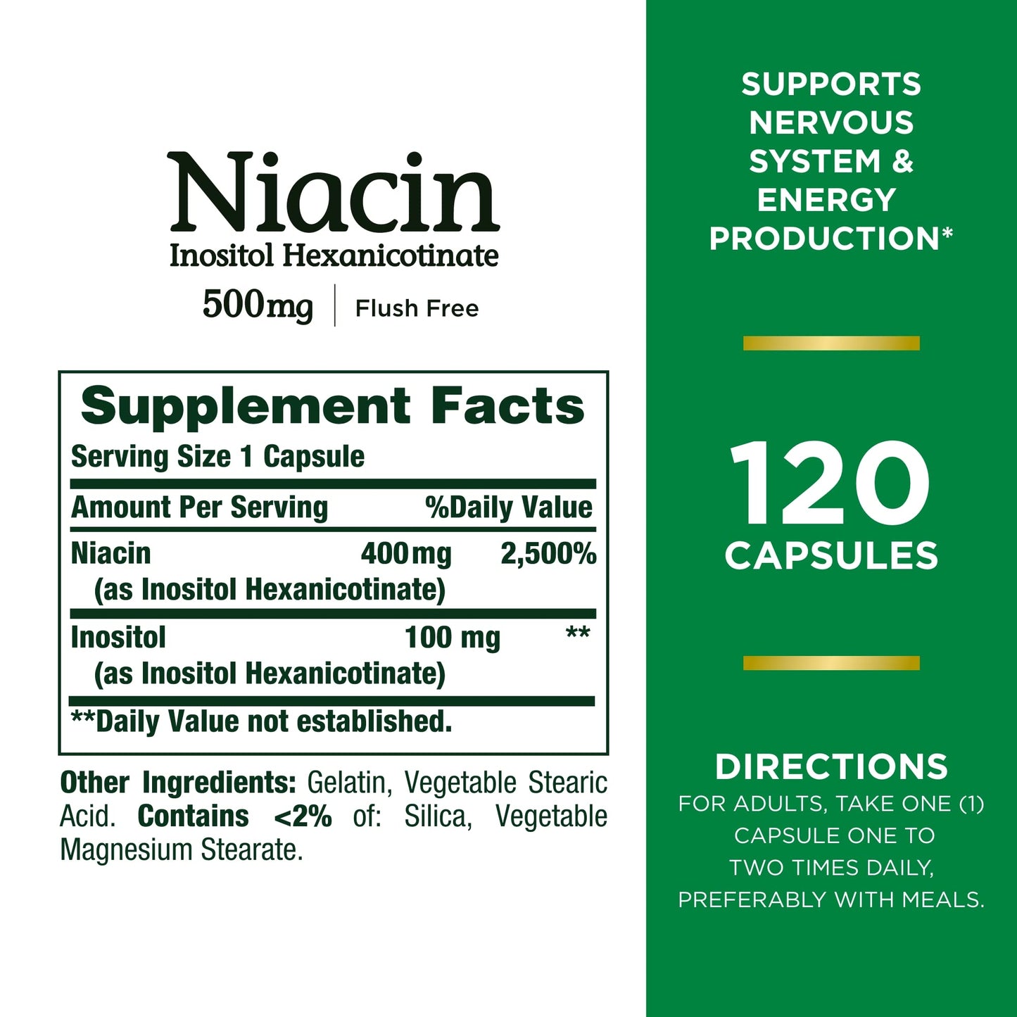 Frasco Niacina Nature's Bounty 500 mg 120 cápsulas