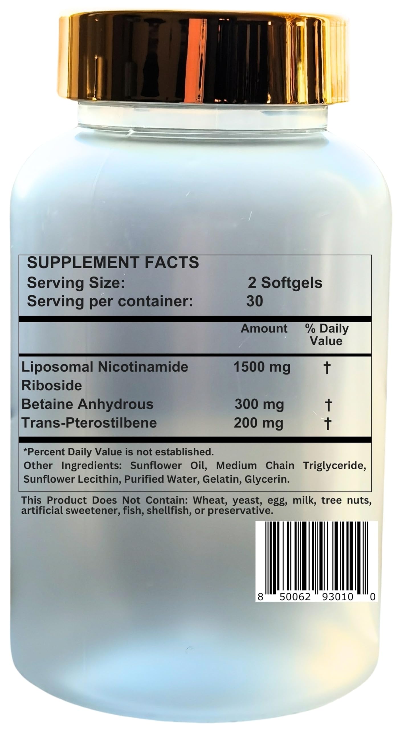Frasco nikoni suplemento NAD+ liposomal 2000mg cápsulas