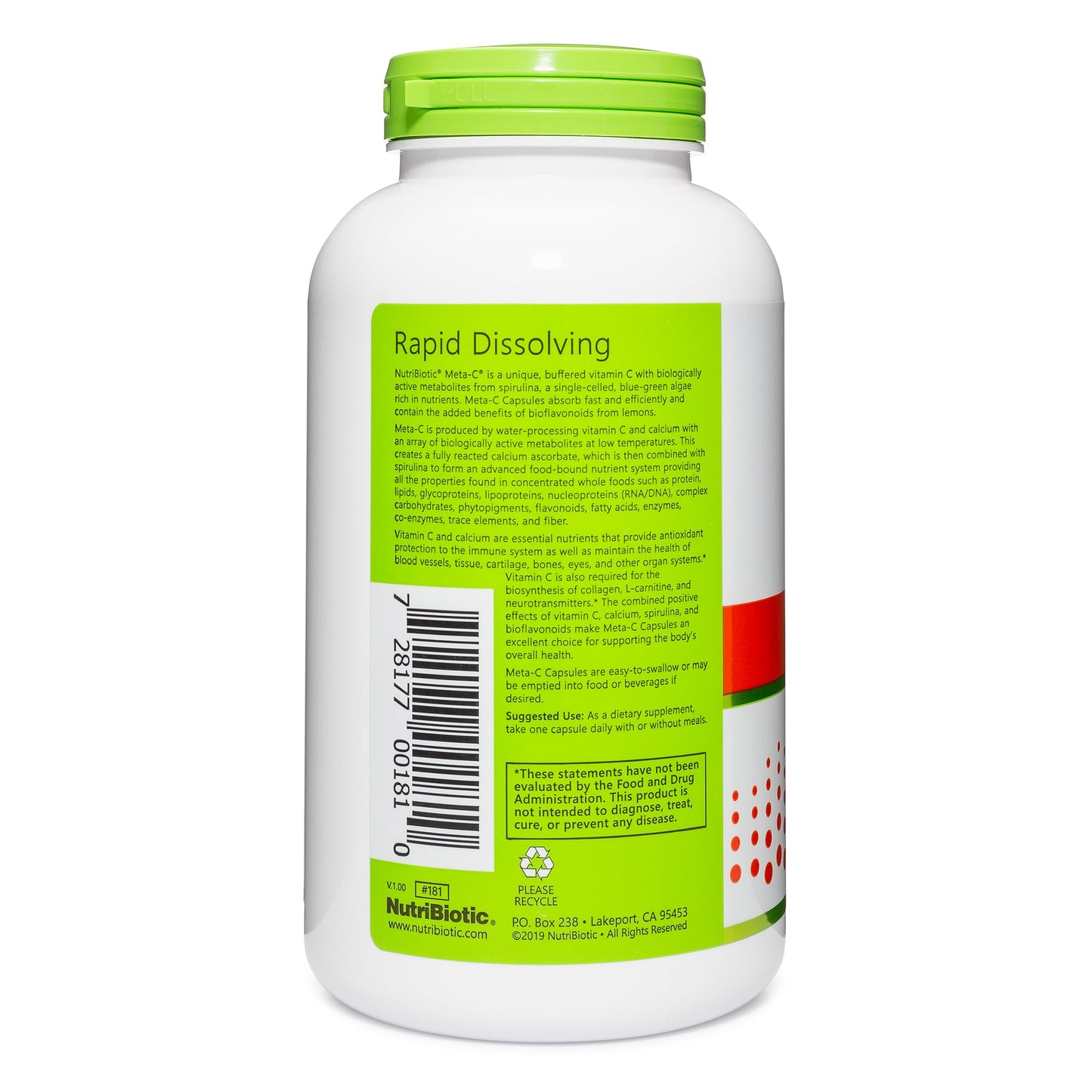 Frasco NutriBiotic Meta-C vitamina c amortiguada 250 capsulas