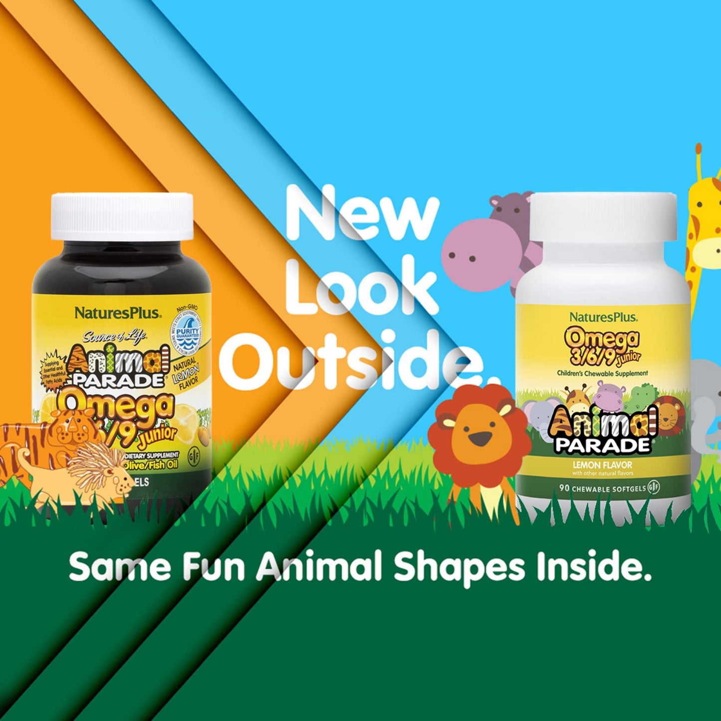 Frasco de Omega 3 6 9 Animal Parade sabor limón para niños