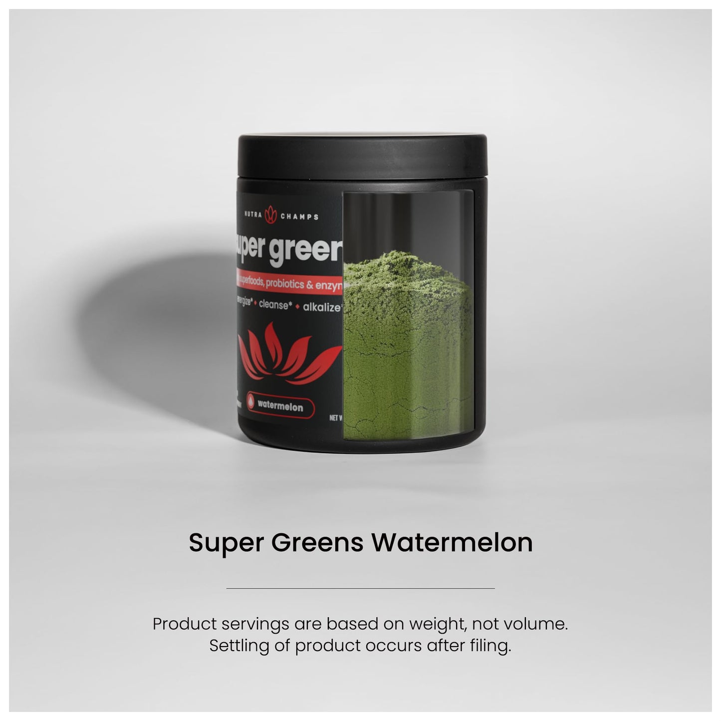 Frasco polvo NutraChamps Super Greens superalimento orgánico