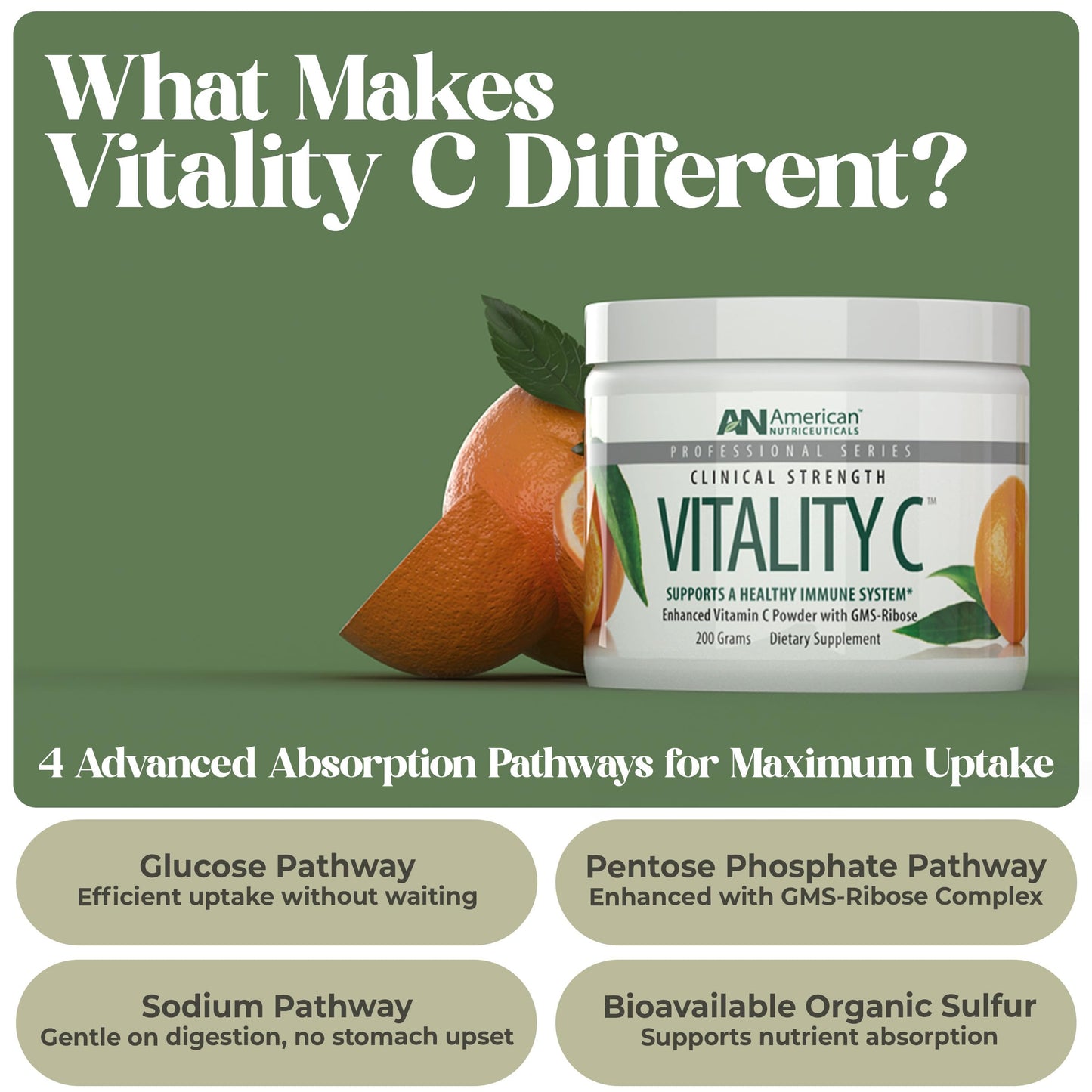 Frasco de polvo de vitamina c natural American Nutriceuticals