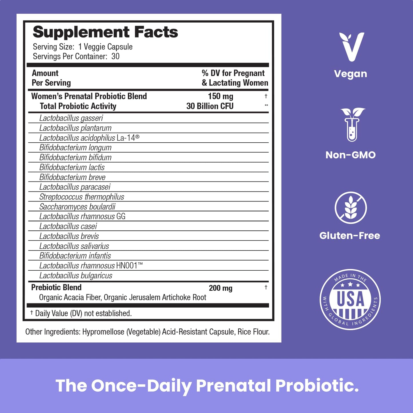 Frasco probióticos prenatales Mother's Promise con 17 cepas