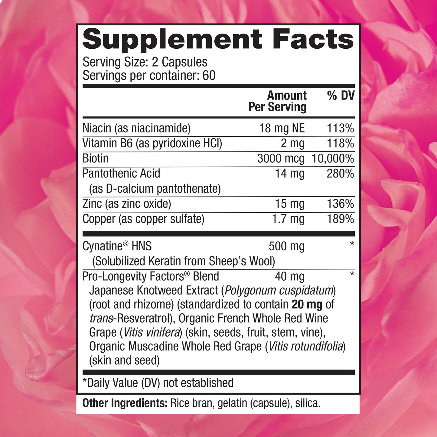 Frasco Reserveage Nutrition suplemento queratina para cabello 120