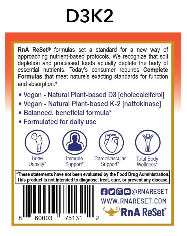 Frasco RnA ReSet suplemento vitamina D3K2 100mcg