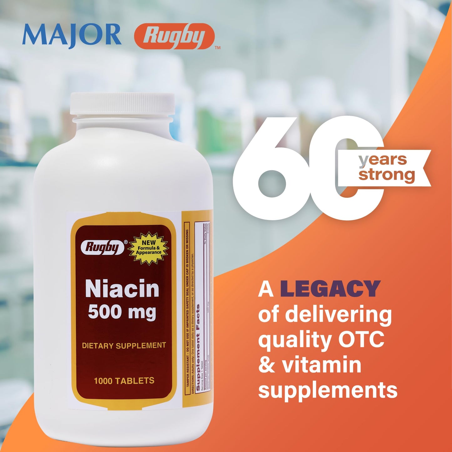 Frasco rugby niacina 500mg tabletas suplemento