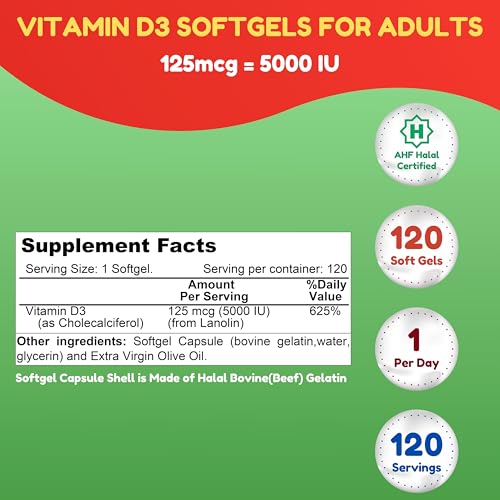 Frasco SHIFAA NUTRITION softgels vitamina d3 halal 5000 iu