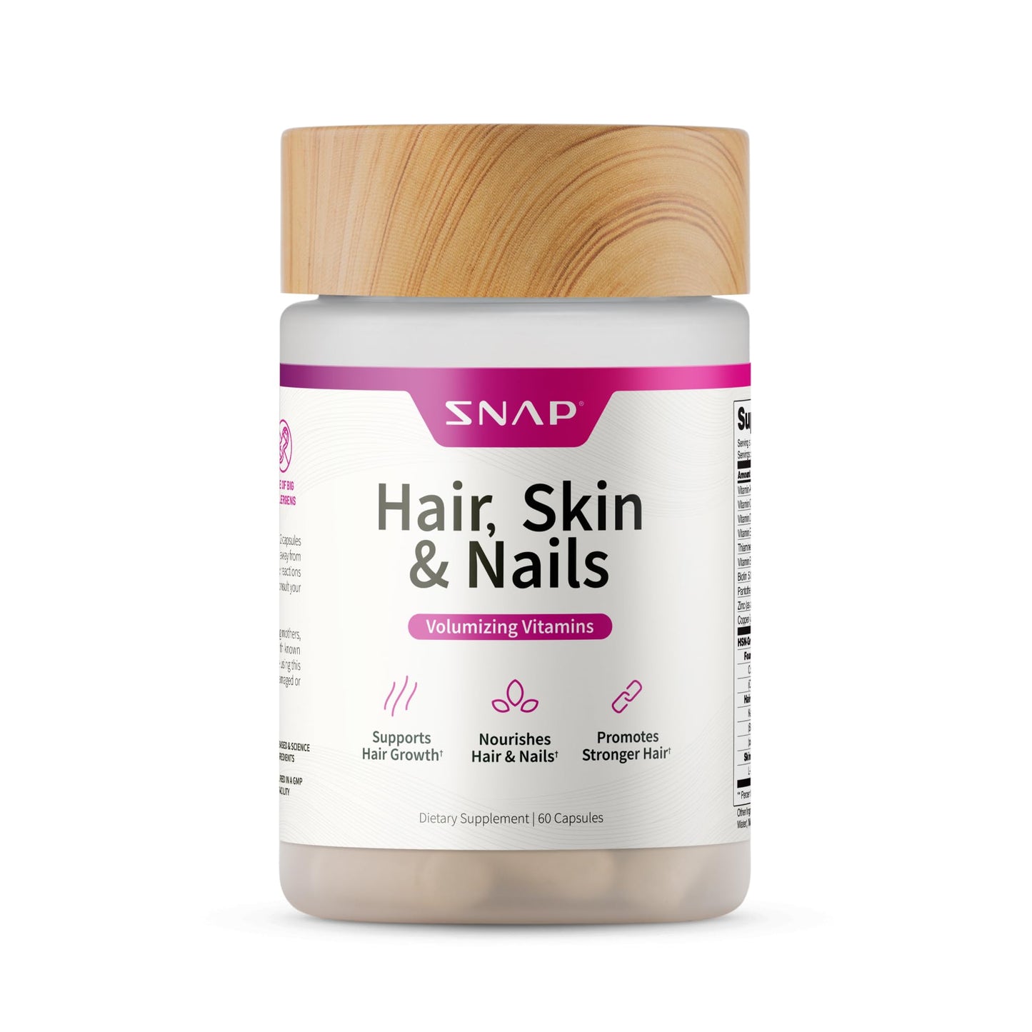 Frasco de Snap Supplements vitaminas cabello piel uñas 60 cápsulas