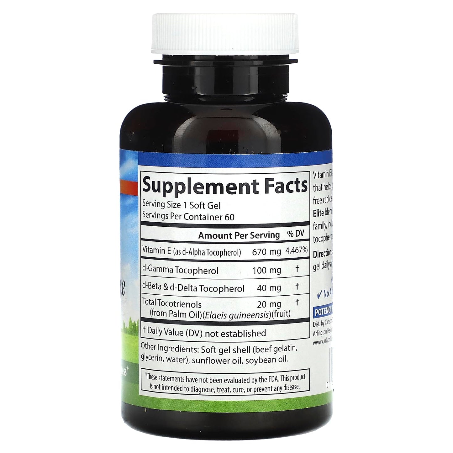 Frasco y softgels Carlson Vitamina E Natural 1000 IU