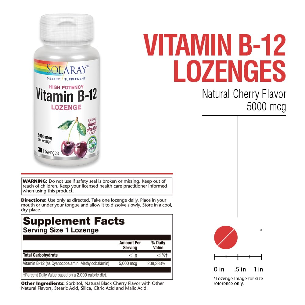 Frasco SOLARAY vitamina B12 5000 mcg 30 pastillas