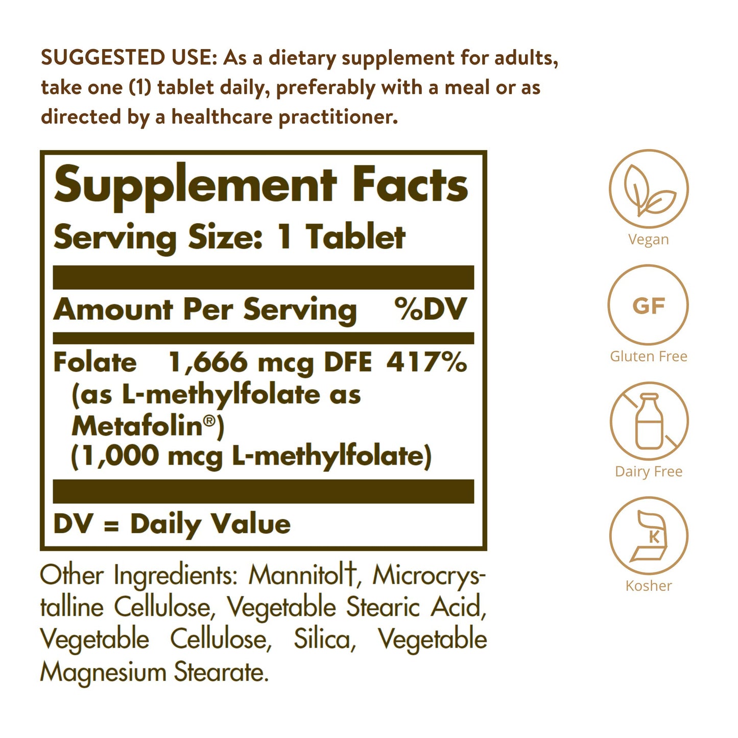 Frasco Solgar Folato 1000 mcg empaquetado estándar