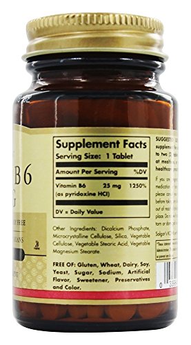 Frasco Solgar vitamina B6 suplemento 25 mg 100 tabletas