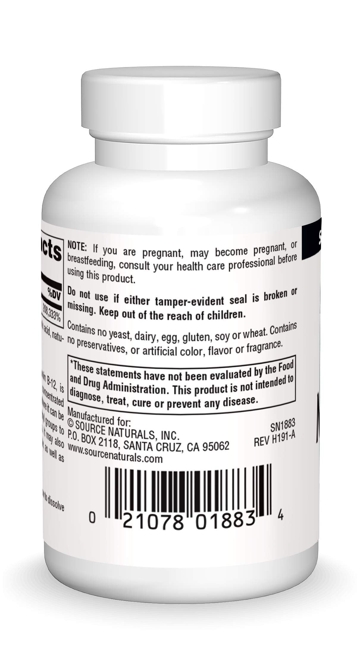 Frasco Source Naturals metilcobalamina vitamina b-12 sabor cereza