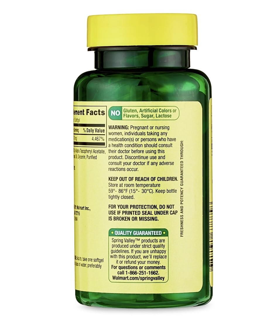 Frasco Spring Valley suplemento vitamina e 1000 ui 60 cápsulas blandas