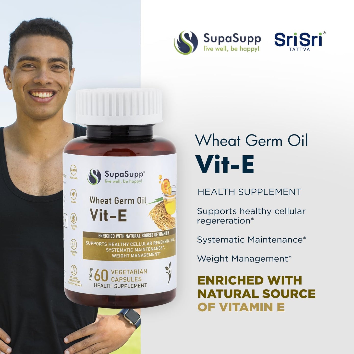 Frasco SRI SRI TATTVA Vit-E aceite germen trigo 500mg