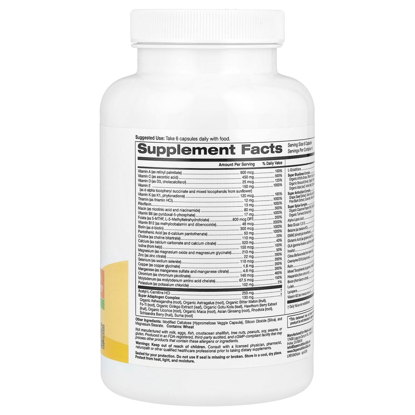 Frasco Super Nutrition Super Immune+ vitaminas sin hierros y minerales