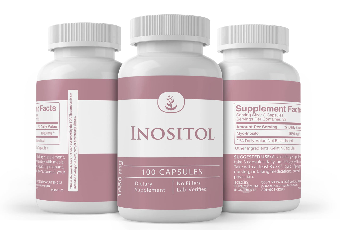Frasco suplementario Inositol 100 cápsulas Pure Original Ingredients