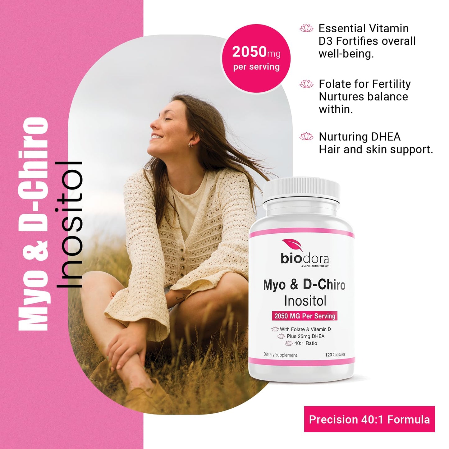 Frasco suplemento Biodora Mio & D-Chiro Inositol 120 cápsulas