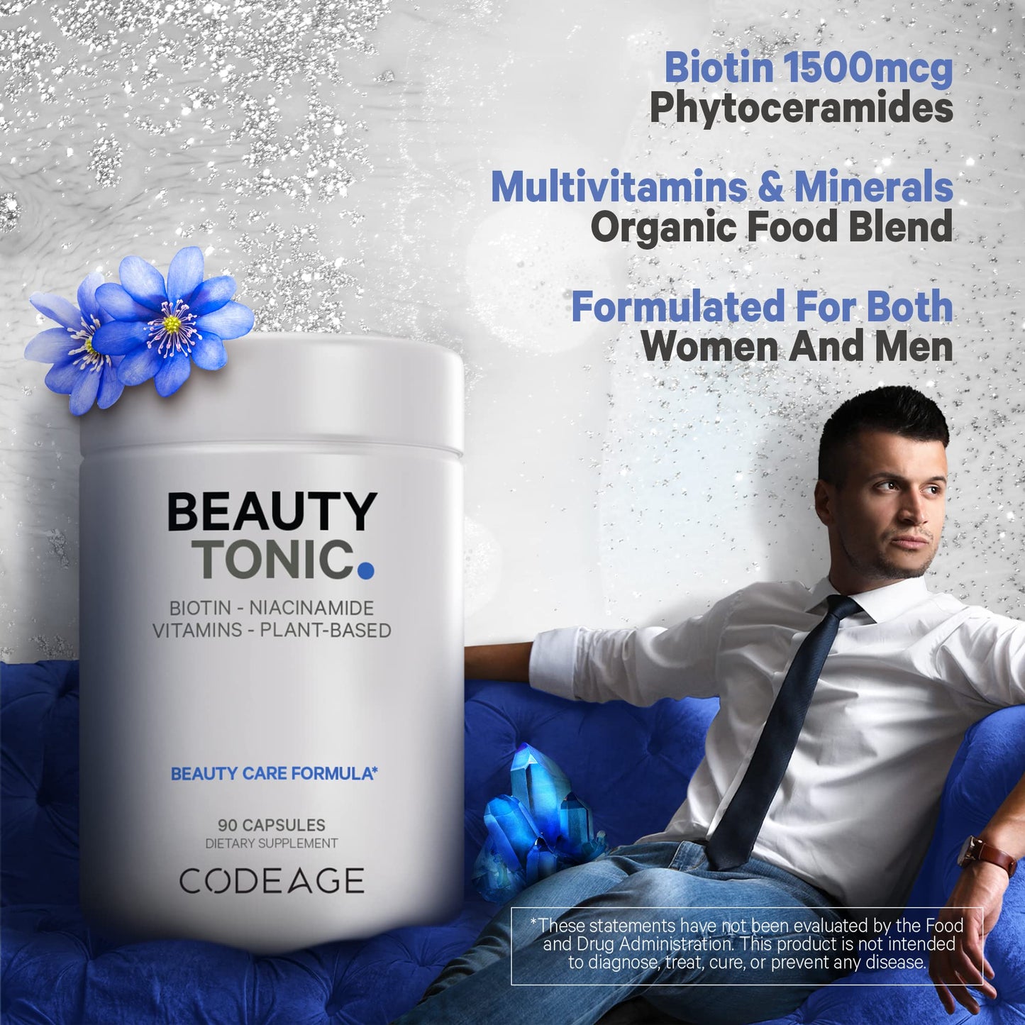 Frasco suplemento de biotina Codeage con vitaminas y fitoceramidas