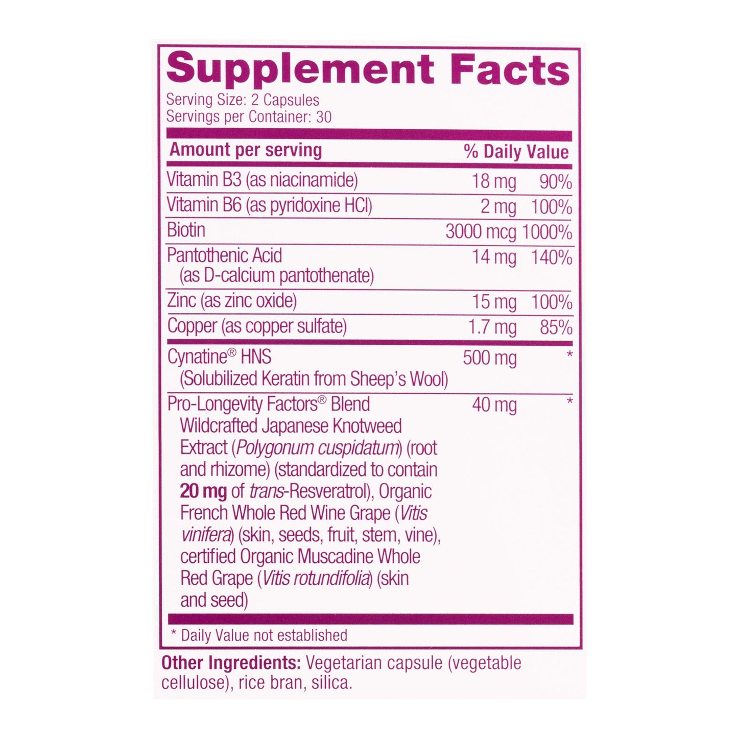 Frasco suplemento biotina y resveratrol Reserveage Nutrition