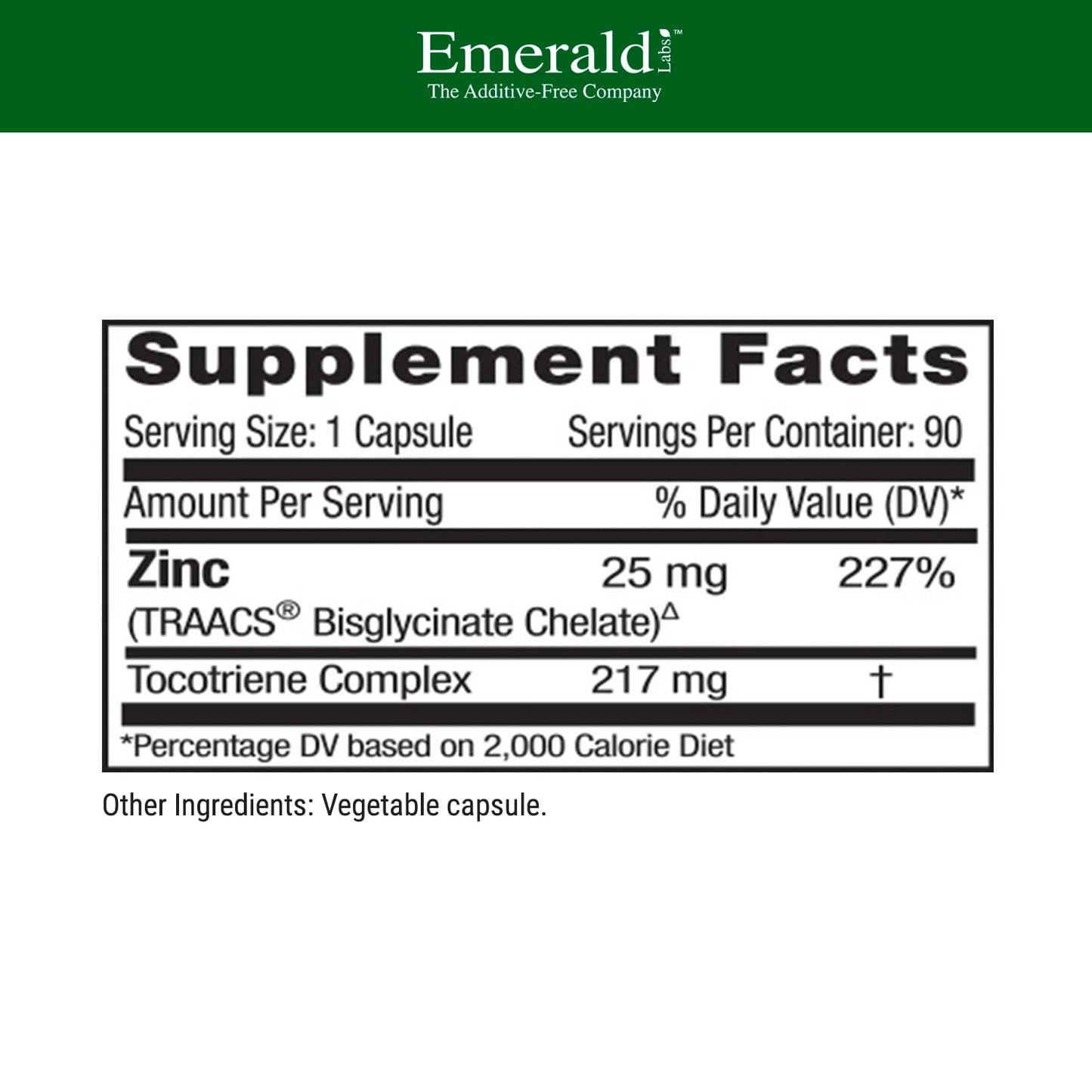 Frasco suplemento EMERALD LABS zinc y vitaminas para bienestar diario