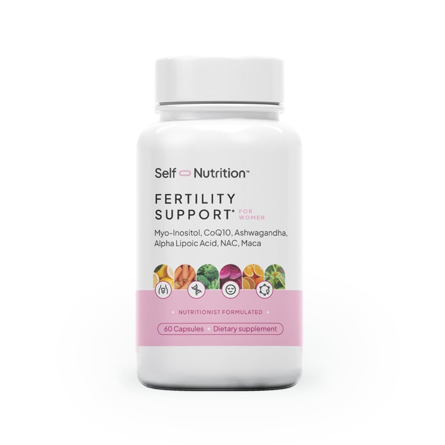 Frasco de suplemento fertilidad femenina SELF NUTRITION 60 cápsulas