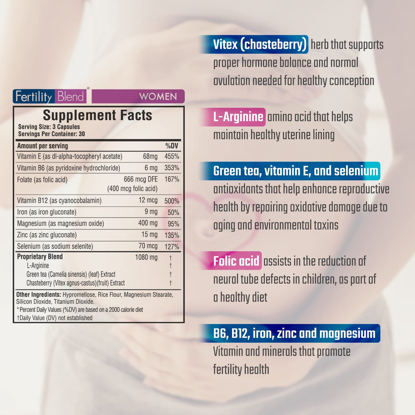Frasco suplemento Fertility Blend para fertilidad hombres y mujeres