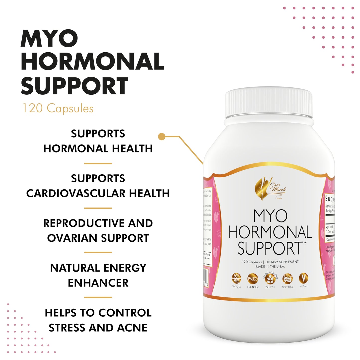 Frasco de suplemento hormonal Coco March MYO