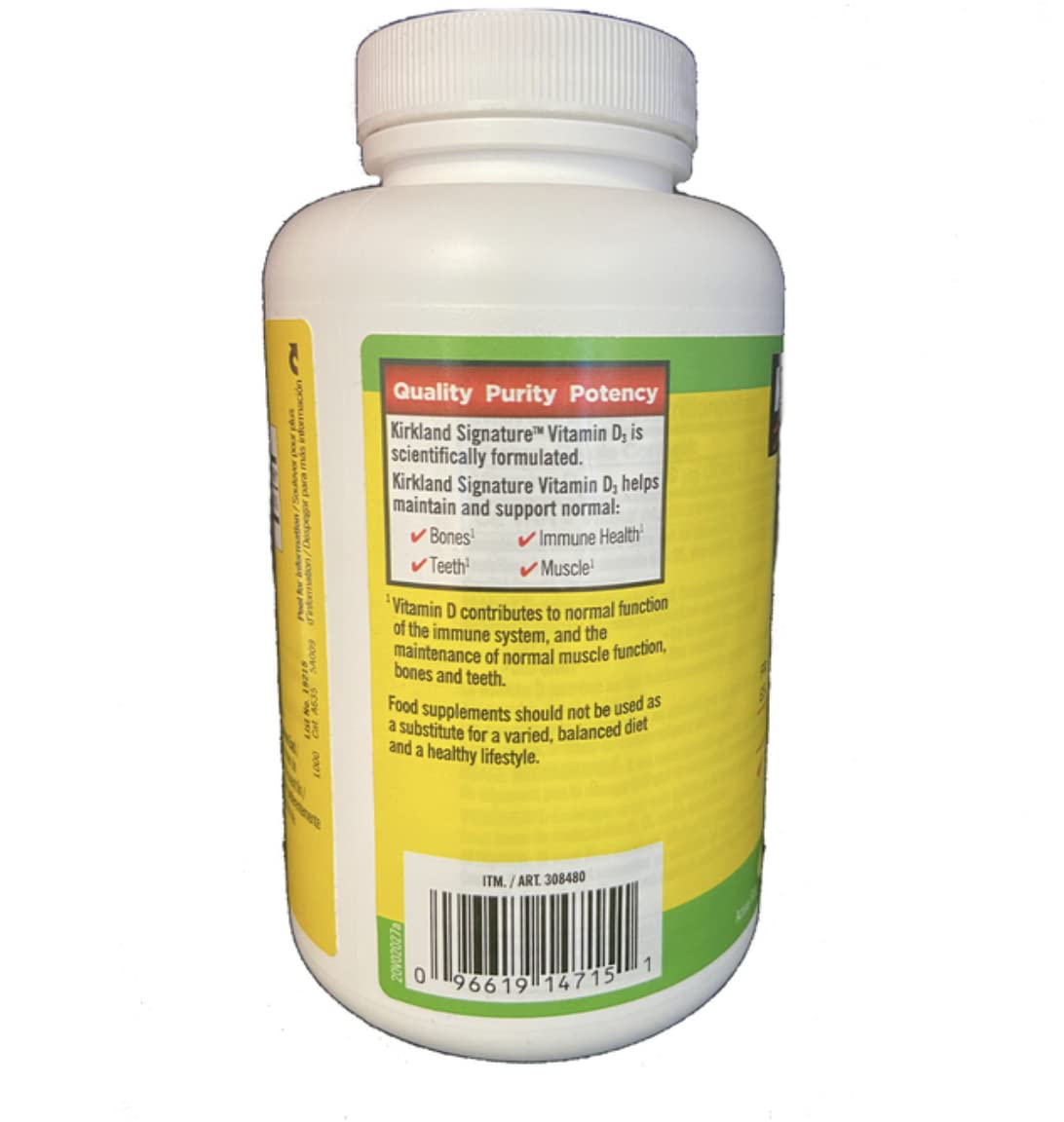 Frasco suplemento Kirkland Vitamina D3 extra fuerza