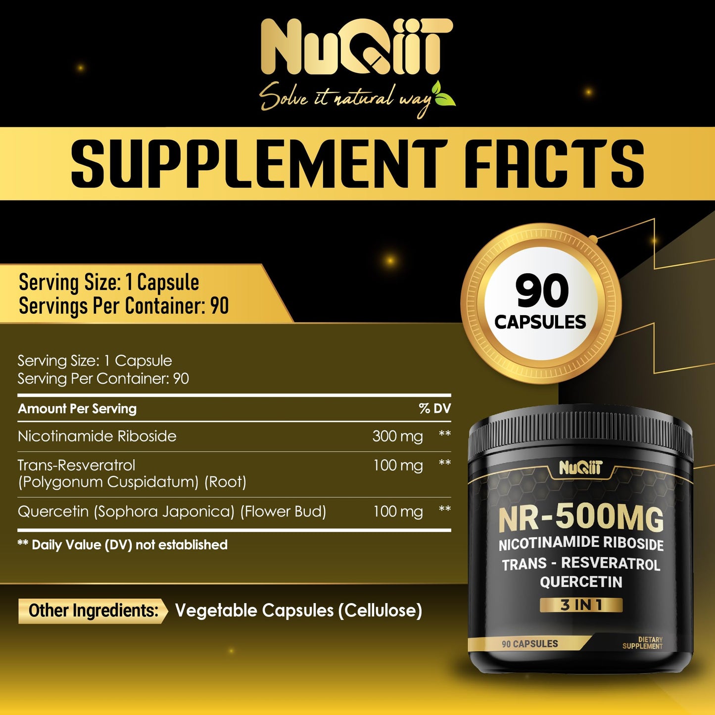 Frasco suplemento NUQIIT NAD+ con ingredientes antioxidantes